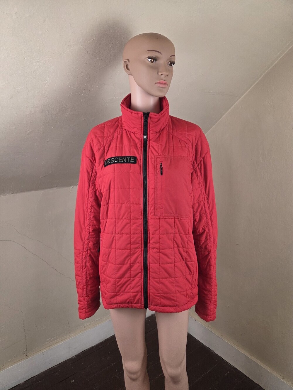 Descente Quilted Insulated Jacket Red Full Zip Lightweight Outdoor Men's M